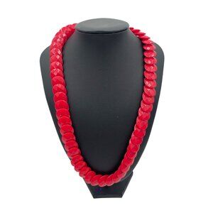MCM 1960s Cherry Red Faceted Overlapping Coin Lucite Beaded Necklace Vintage